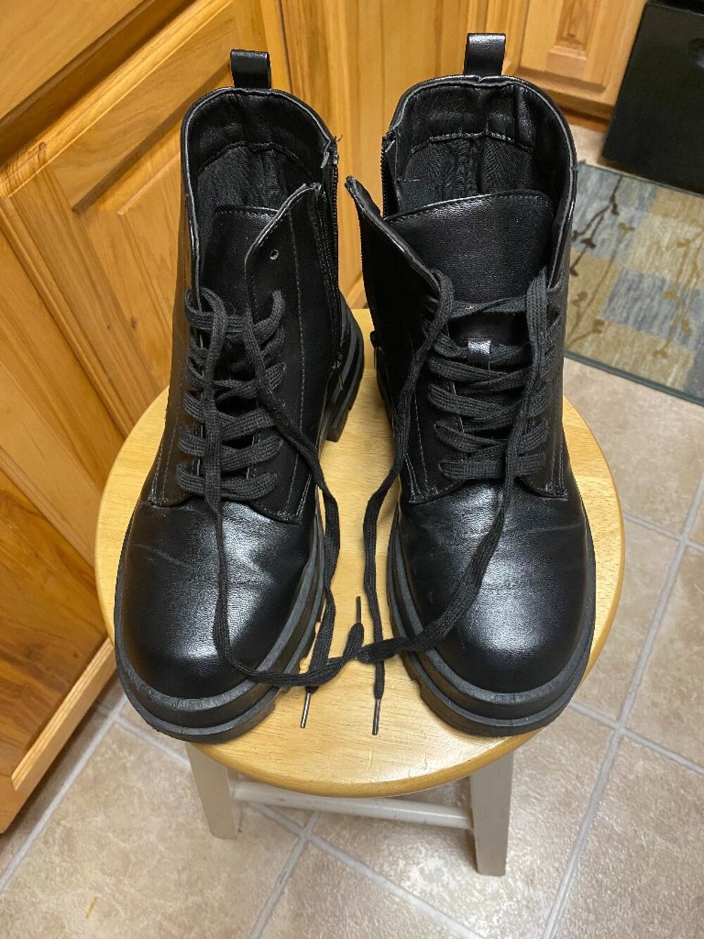 Forever 21, black lace up, platform boots, size 10